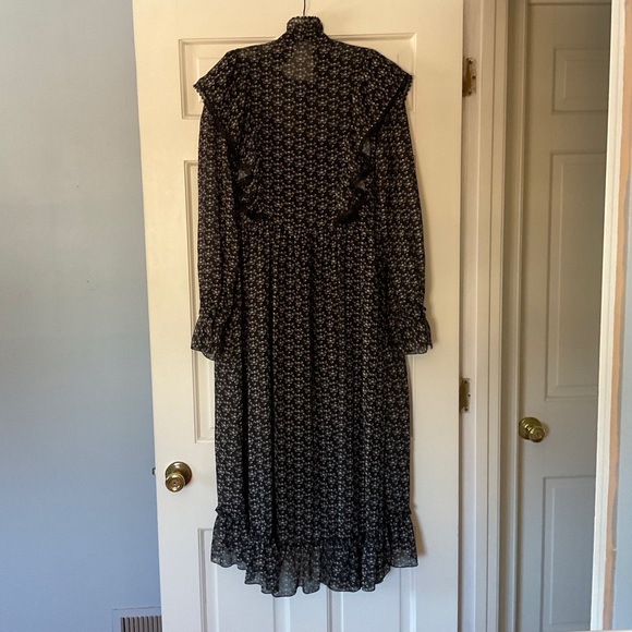 See By Chloe Black Floral Crepe Midi Dress FR Size 42 Ruffle Victorian Feminine - Picture 6 of 9
